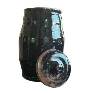 Handmade modern black and brown canister/vase with matching lid